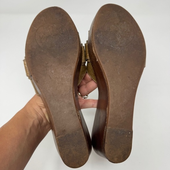 Tory Burch Elina Platform Tan Wedge Sandals - Picture 7 of 11